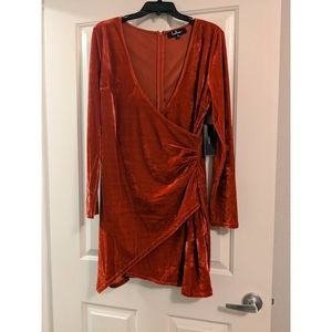 Long sleeve burnt orange velvet Lulu's dress